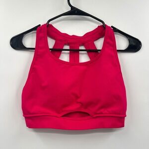 Alphalete Medium Sports Bra Womens Hot Pink Strappy Cage Back Front Cutout Gym